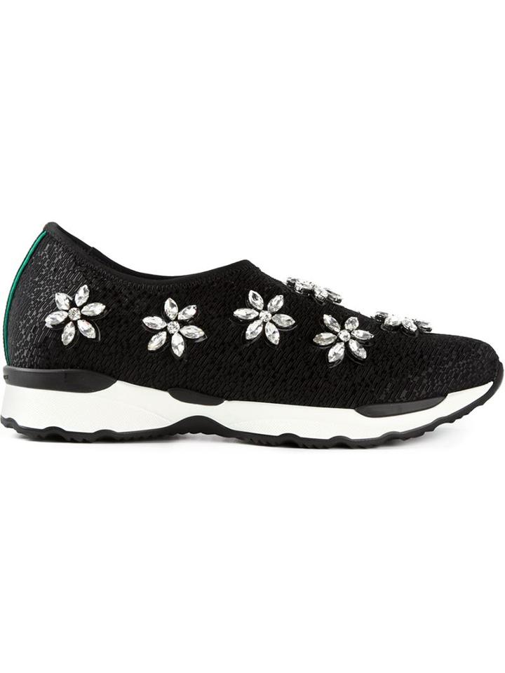 Philippe Model Crystal Flower Embellished Sneakers