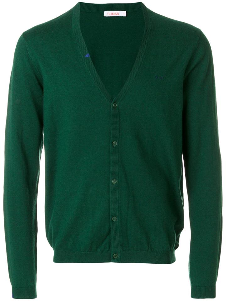 Sun 68 Logo Embroidered Cardigan - Green
