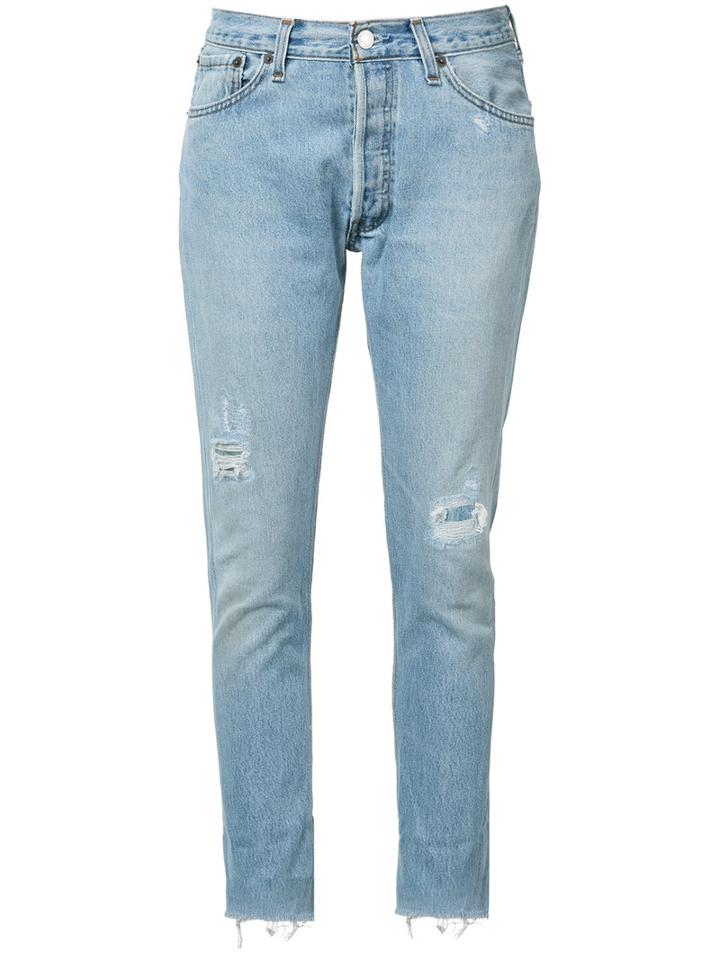 Re/done Distressed Cropped Jeans, Women's, Size: 25, Blue, Cotton