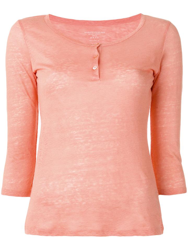 Majestic Filatures Henley Longsleeved T-shirt, Women's, Size: 3, Pink/purple, Linen/flax