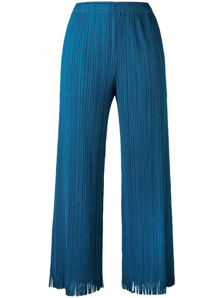 Pleats Please By Issey Miyake - Pleated Cropped Trousers - Women - Polyester - 5, Blue, Polyester
