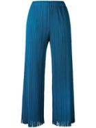 Pleats Please By Issey Miyake - Pleated Cropped Trousers - Women - Polyester - 5, Blue, Polyester