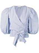 Ganni Stripe Wrap Front Blouse - Blue