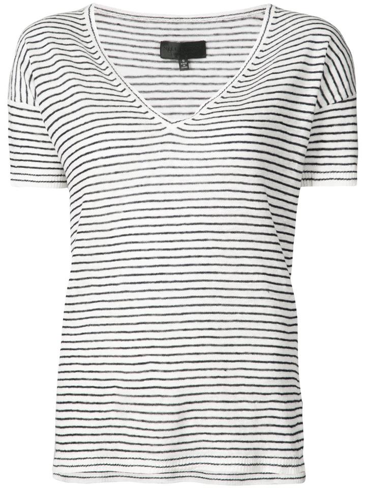 Nili Lotan Striped V-neck T-shirt - White