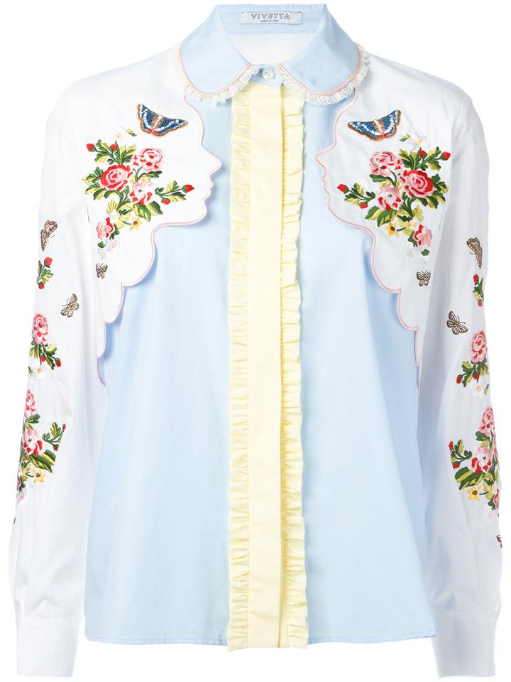 Vivetta Floral And Face Embroidered Shirt, Women's, Size: 38, White, Cotton