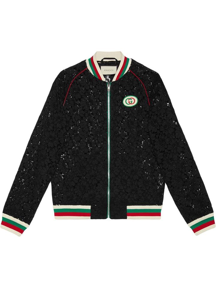 Gucci Flower Lace Bomber Jacket - Black