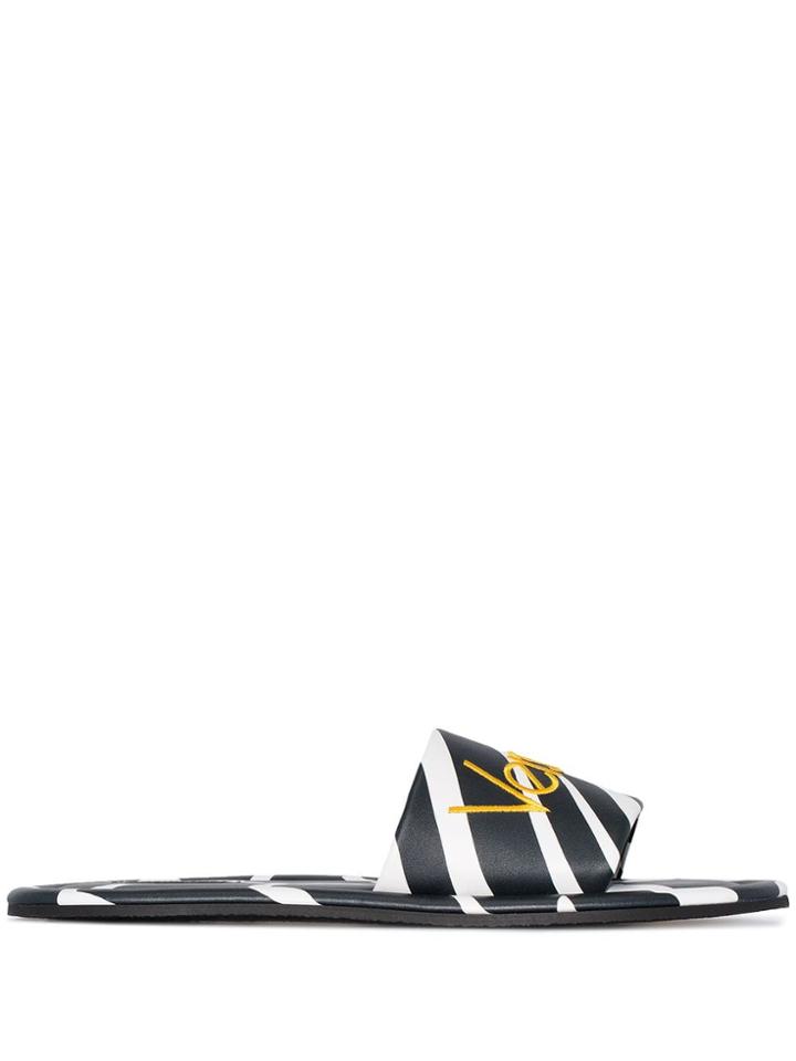 Versace Logo-embroidered Zebra Slides - Black