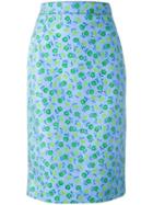 Prada Floral Print Skirt, Women's, Size: 38, Blue, Cotton/spandex/elastane