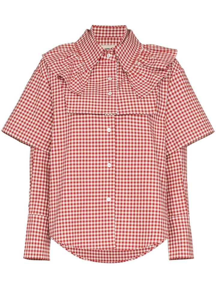 Shushu/tong Double Sleeve And Ruffle Gingham Cotton Shirt - Red