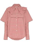 Shushu/tong Double Sleeve And Ruffle Gingham Cotton Shirt - Red
