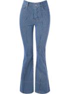 Amapô Stripped High Waist Flared Jeans, Women's, Size: 40, Blue, Cotton/elastodiene