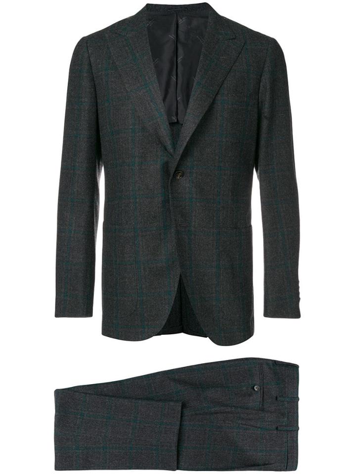 Kiton Woven Checked Suit - Grey