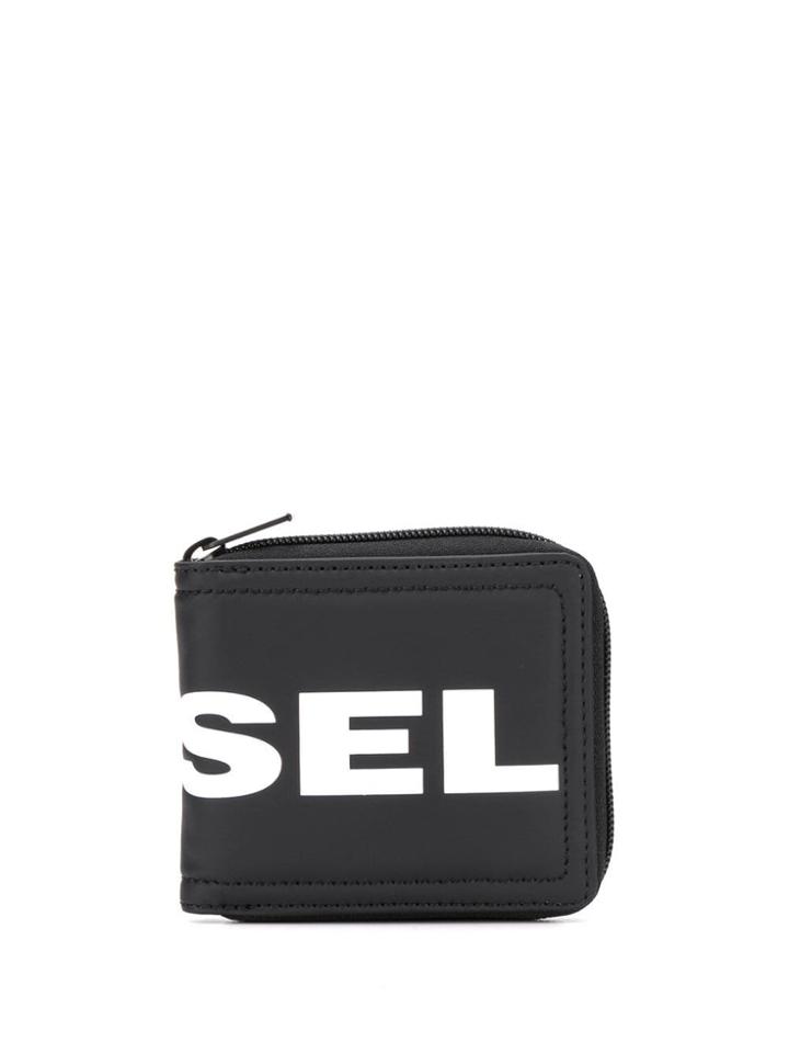 Diesel Zip Around Wallet In Coated Fabric - Black