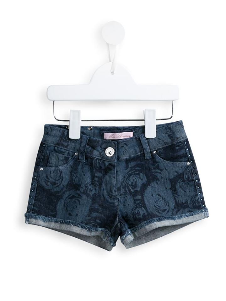 Miss Blumarine Rose Print Denim Shorts, Girl's, Size: 6 Yrs, Blue