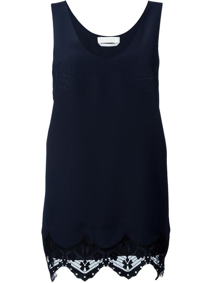 Chloé Lace Trim Vest Top, Women's, Size: 36, Blue, Silk/cotton/polyester