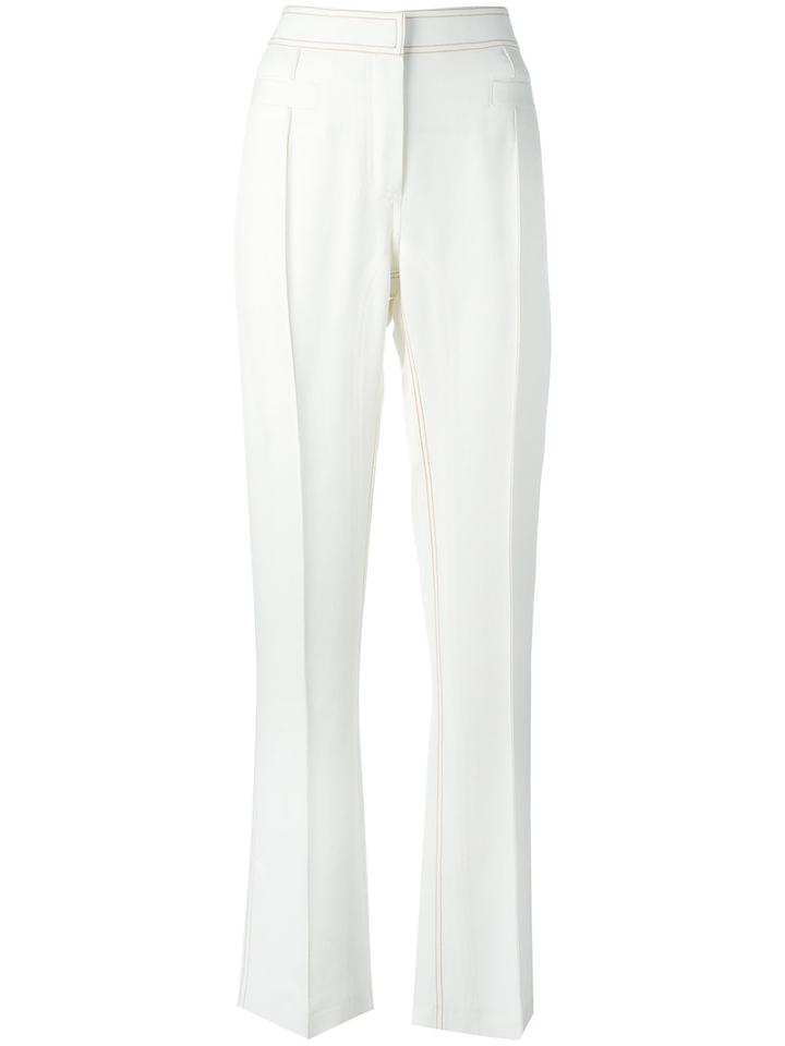 Céline Pleat Detail Straight Trousers, Women's, Size: 36, White, Cotton/viscose