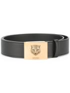 Gucci Feline Buckle Belt, Men's, Size: 90, Black, Calf Leather