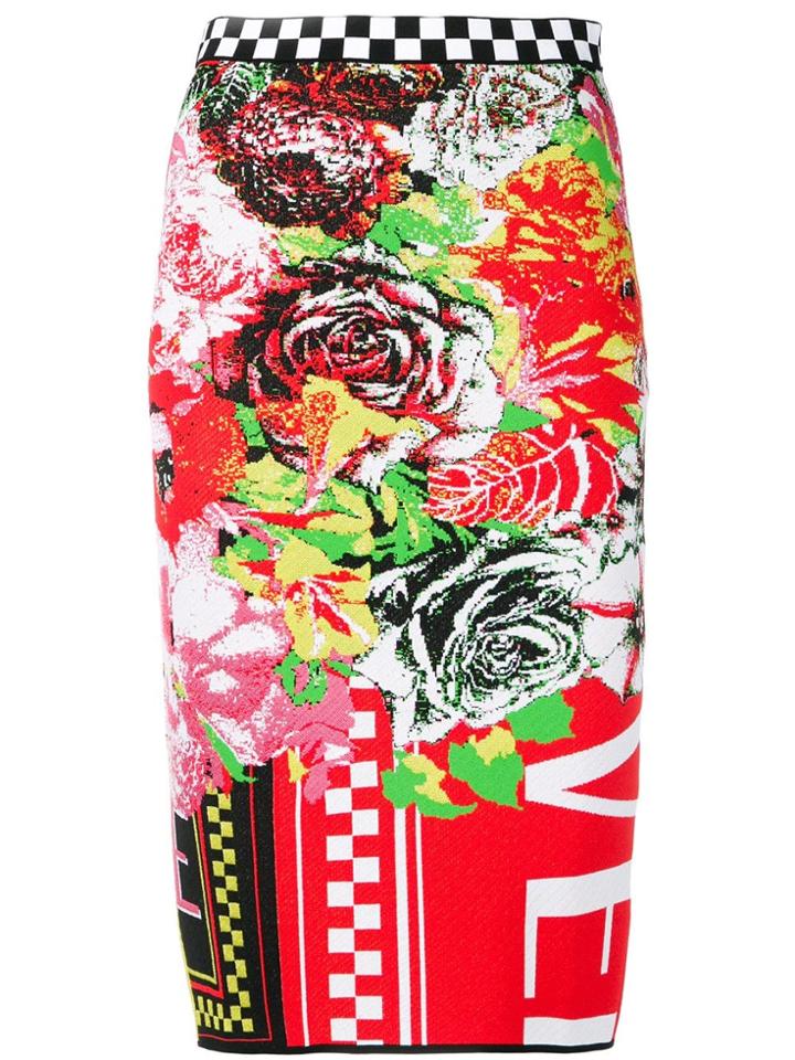 Versace Printed Knit Pencil Skirt - Red