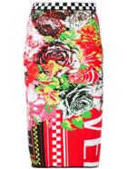 Versace Printed Knit Pencil Skirt - Red