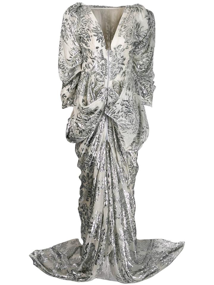 Maticevski Floral Pattern Gown - Silver