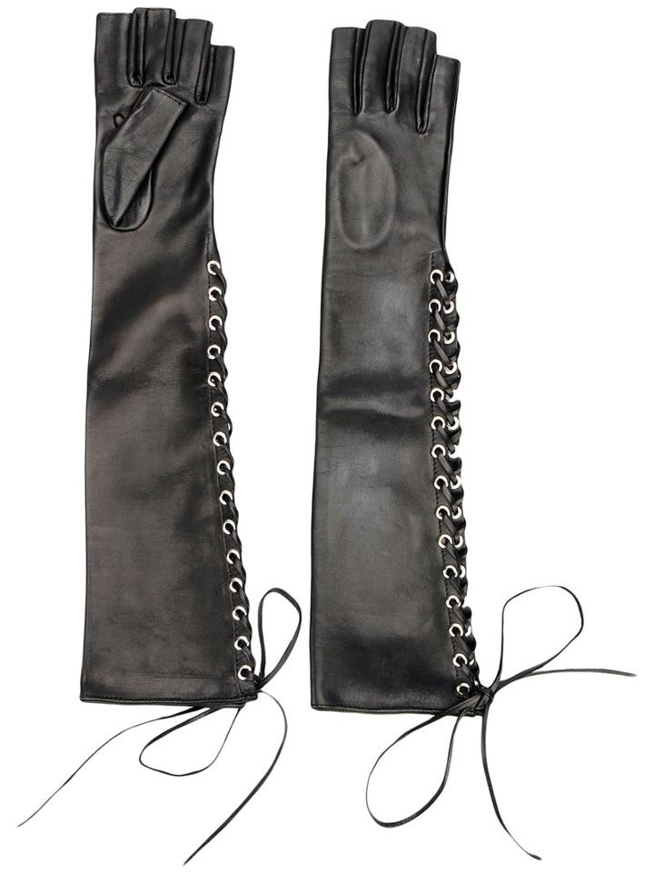 Manokhi - Long Laced Gloves - Women - Calf Leather - 7, Black, Calf Leather