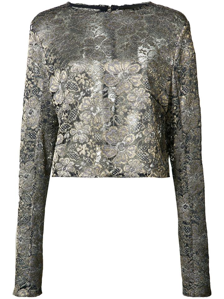 Sally Lapointe Metallic Flower Motif Blouse, Size: 4, Blue, Viscose/polyamide/polyester