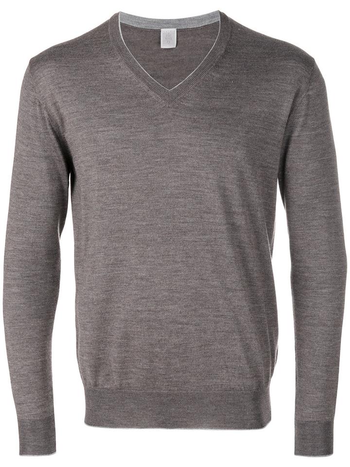 Eleventy - V Neck Sweatshirt - Men - Silk/merino - M, Brown, Silk/merino