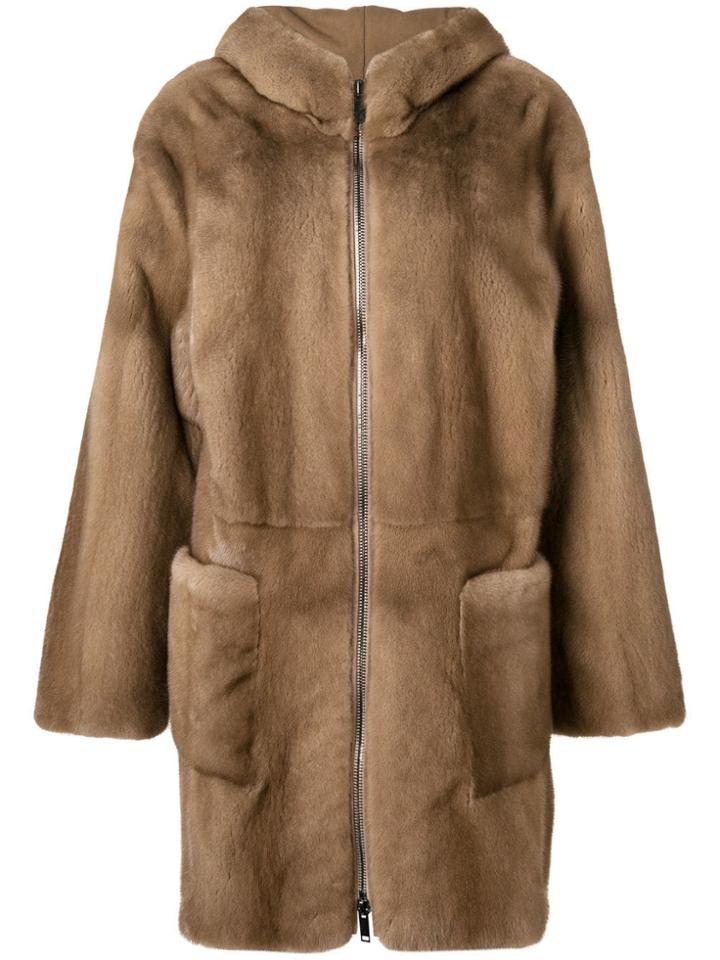 Liska Zip Front Mink Coat - Brown