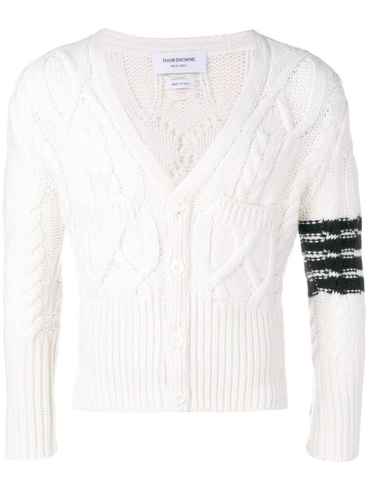 Thom Browne 4-bar Aran Cable Short Cardigan - White