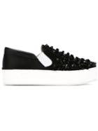 No21 Embellished Slip-on Sneakers, Women's, Size: 39, Black, Silk/leather/pvc/calf Leather