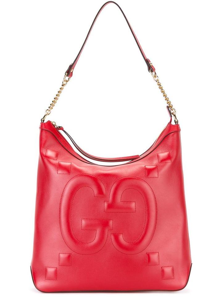 Gucci Embossed Gg Shoulder Bag, Women's, Red, Leather