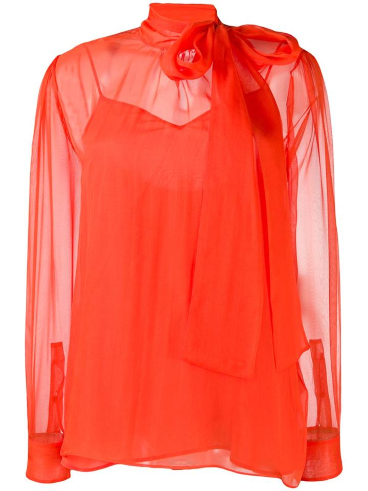 Valentino Pussy-bow Chiffon Blouse - Orange