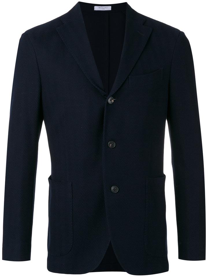 Boglioli Three Button Blazer, Men's, Size: 46, Blue, Cotton/cupro/acetate