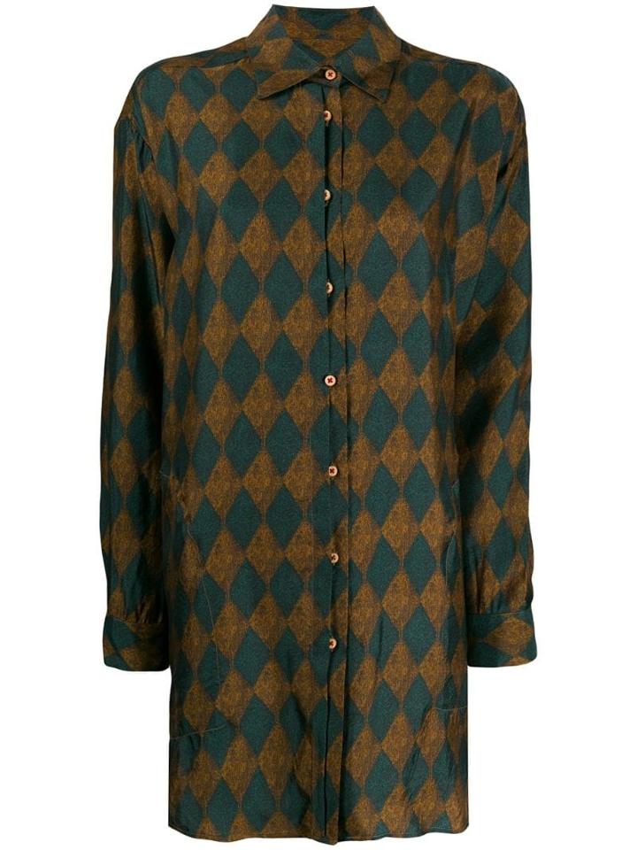 Uma Wang Diamond Print Longline Shirt - Green