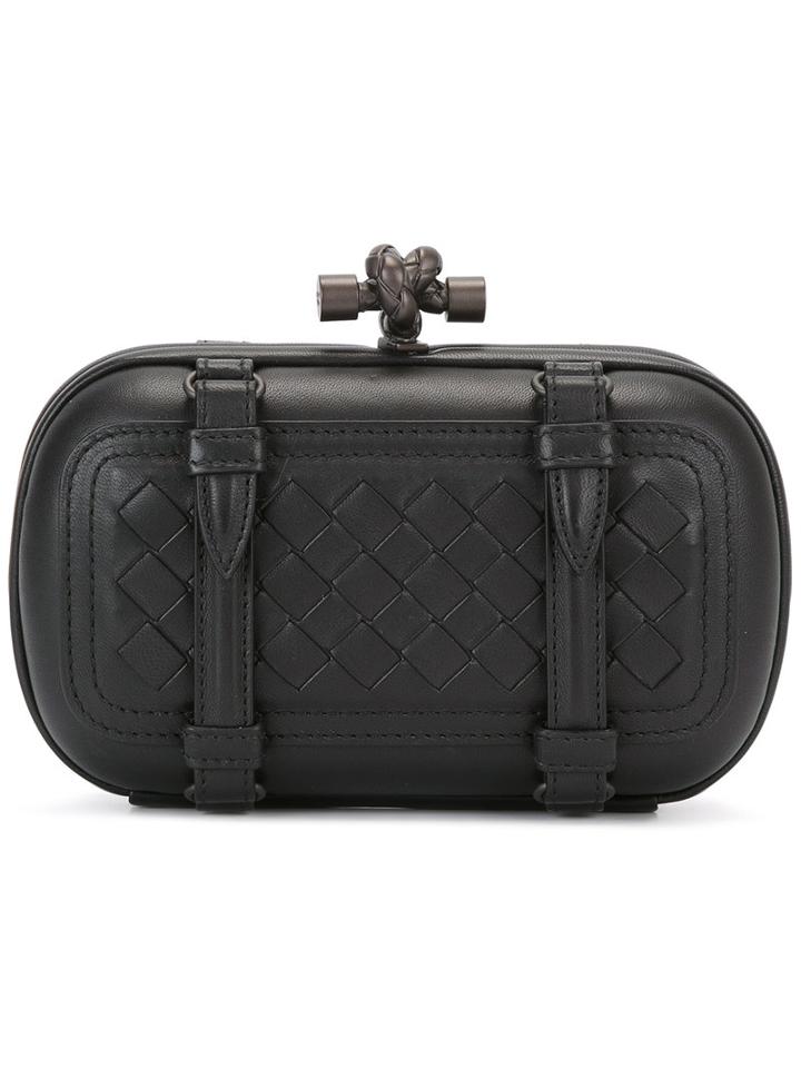 Bottega Veneta Twist Lock Clutch, Women's, Black, Lamb Skin