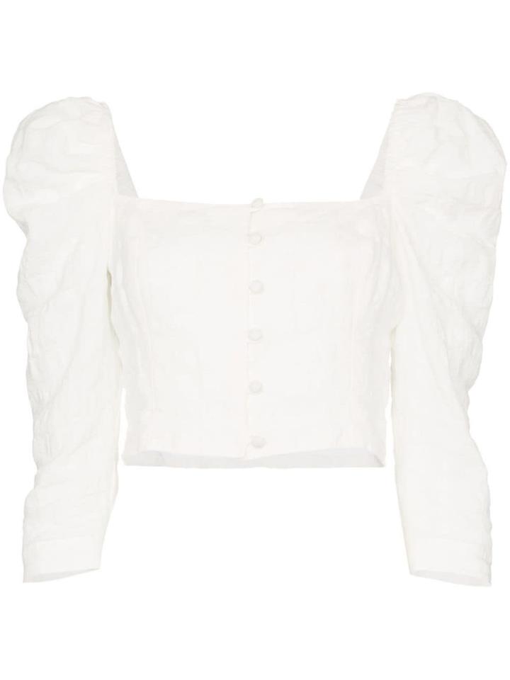 Mara Hoffman Isadora Three-quarter Pouf Sleeve Button-down Crop Top -