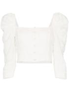 Mara Hoffman Isadora Three-quarter Pouf Sleeve Button-down Crop Top -