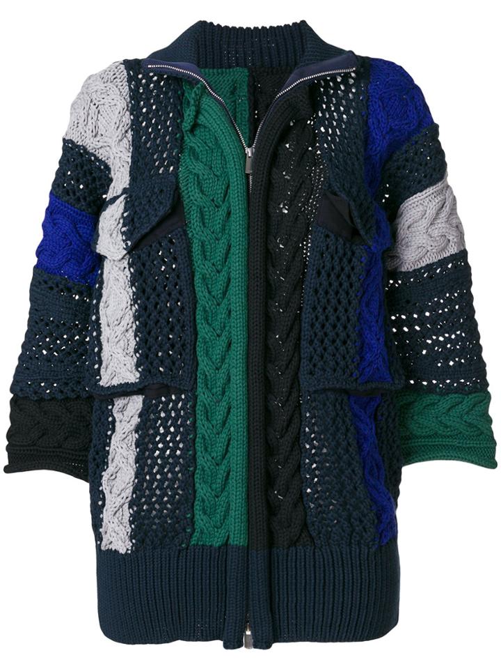 Sacai Colour-block Zipped Cardi-coat - Multicolour