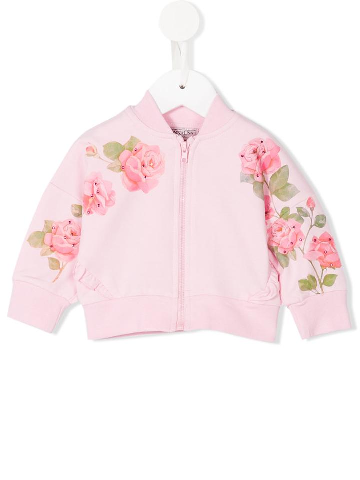Floral Print Jacket - Kids - Cotton - 9 Mth, Pink/purple, Monnalisa