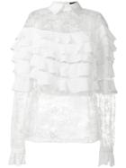 Elie Saab Lace Tiered Blouse, Women's, Size: 38, Nude/neutrals, Silk/nylon/polyester