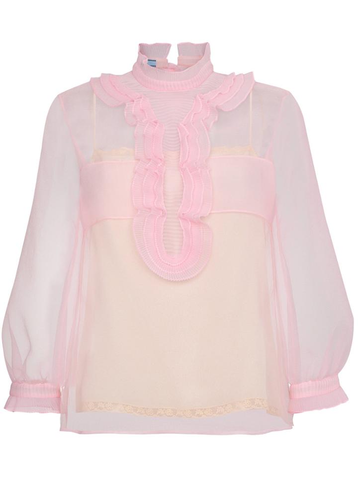 Prada Sheer Top With Ruffles - Pink & Purple