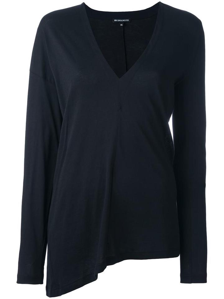 Ann Demeulemeester Longsleeved V-neck T-shirt, Women's, Size: 38, Black, Cotton