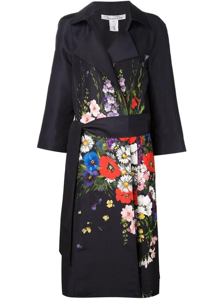 Oscar De La Renta Floral Bouquet Print Trench Coat