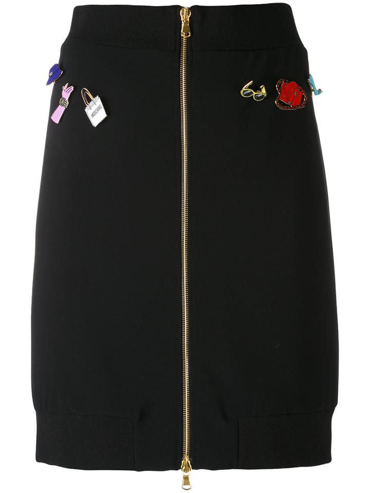 Moschino - Pin Badge Skirt - Women - Polyester/triacetate/viscose - 44, Black, Polyester/triacetate/viscose