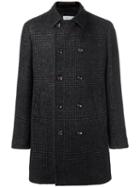 Eleventy Plaid Double Breasted Coat, Men's, Size: 54, Black, Cotton/polyamide/modal/alpaca