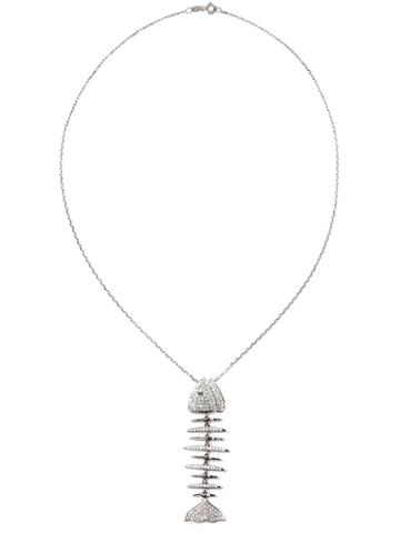 Kamushki Diamond And Sapphire Fish Bone Necklace