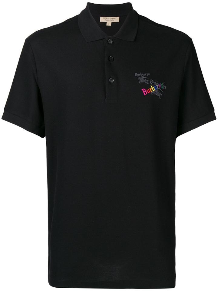 Burberry Logo Embroidered Polo Shirt - Black