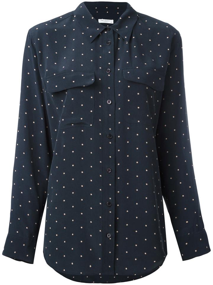 Equipment - Dot Print Shirt - Women - Silk - M, Blue, Silk