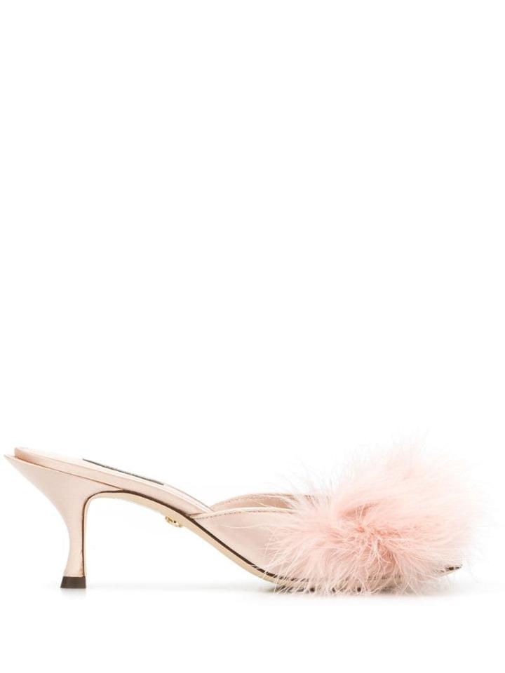 Dolce & Gabbana Faux-feather Mules - Pink