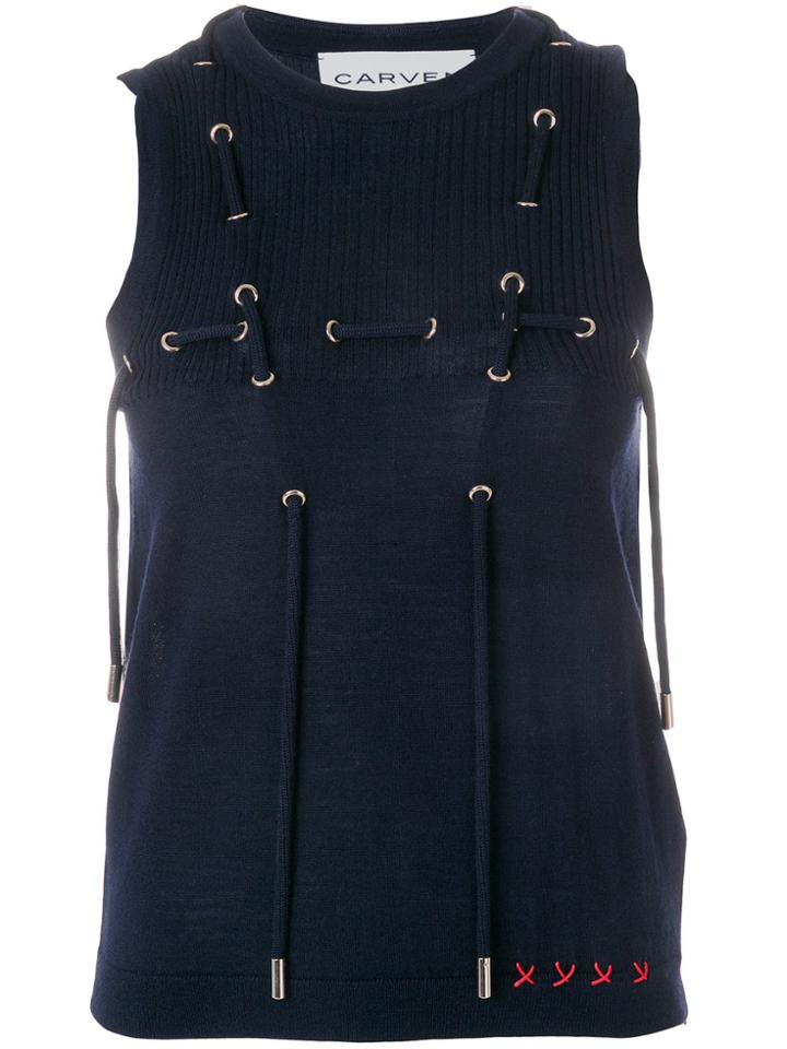 Carven Lace-up Detail Knitted Top - Blue
